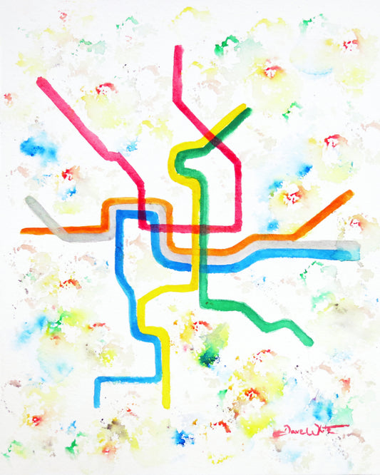 Washington DC Metro Map Art Print Watercolor Painting