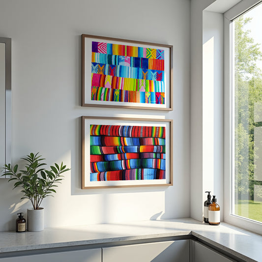 Latino Folk Art Set of 2 Indigenous Textile Paintings Colorful Tapestries Wall Art