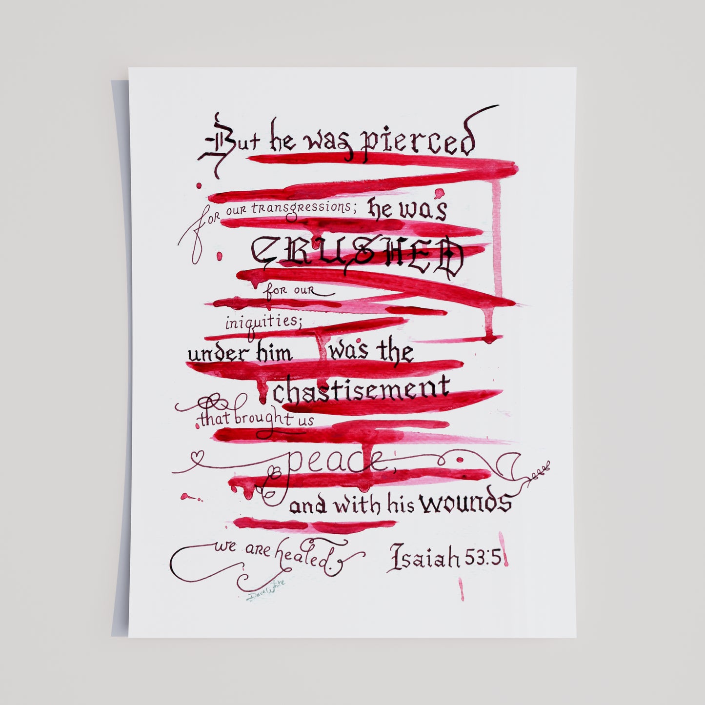 Christian Wall Art Isaiah 53:5 Calligraphy by his wounds we are healed