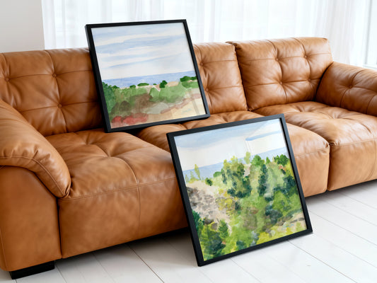 Lake Wall Art Set of Two Watercolor Painting Prints of Lake Michigan Indiana Dunes