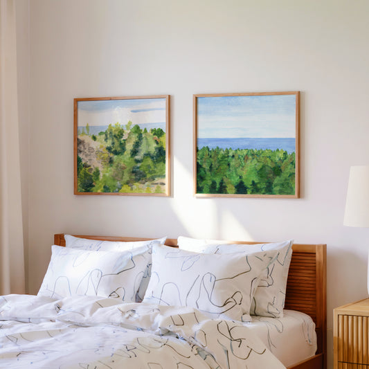 Lake Michigan Wall Art Set Watercolor Paintings