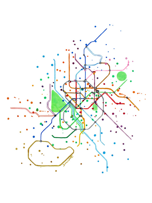 Madrid Spain Metro Map Watercolor Art Print
