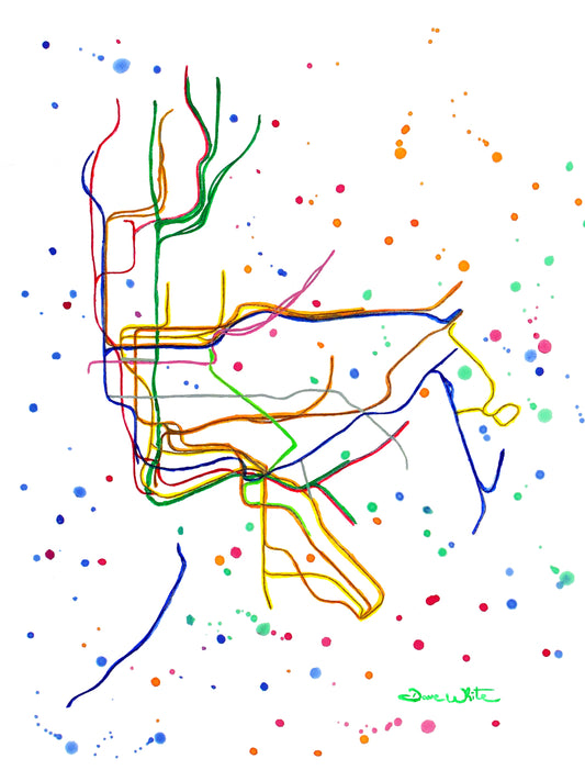 NYC Subway Map Art Print Watercolor Painting