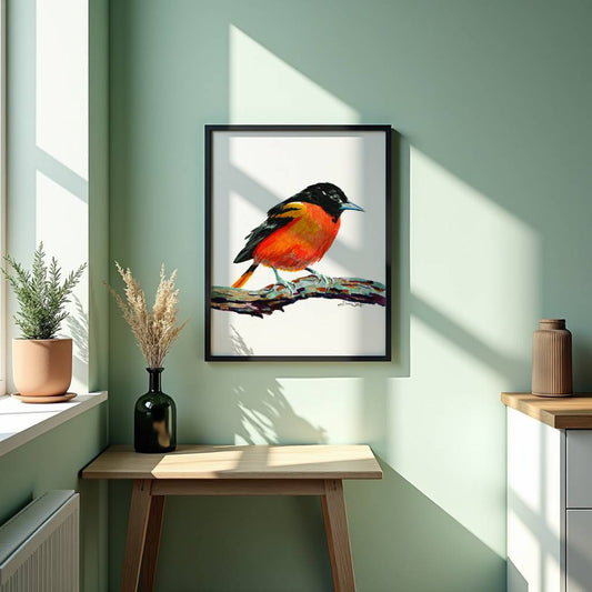 Oriole Bird Painting Black Frame
