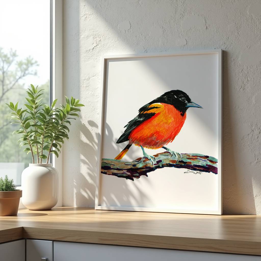 Baltimore Oriole Painting White Frame