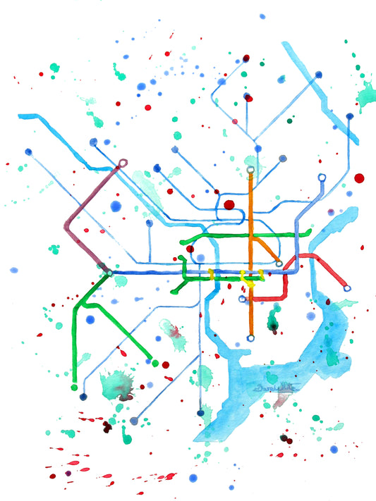Philadelphia SEPTA Map Art Print Watercolor Painting