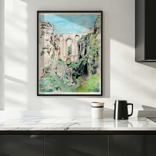 Ronda Spain Bridge Watercolor Painting Printable Art