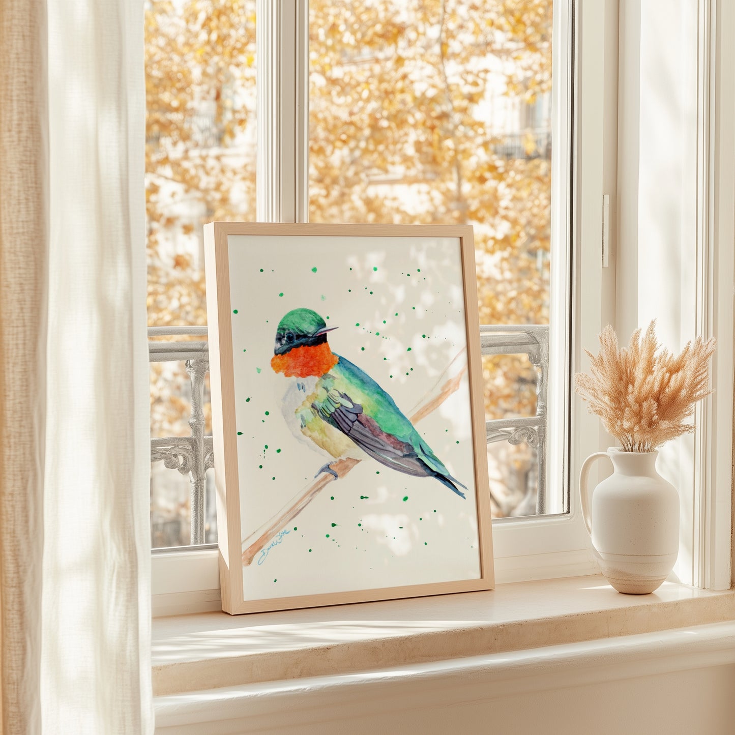 Ruby Throated Hummingbird Painting Watercolor Art Print