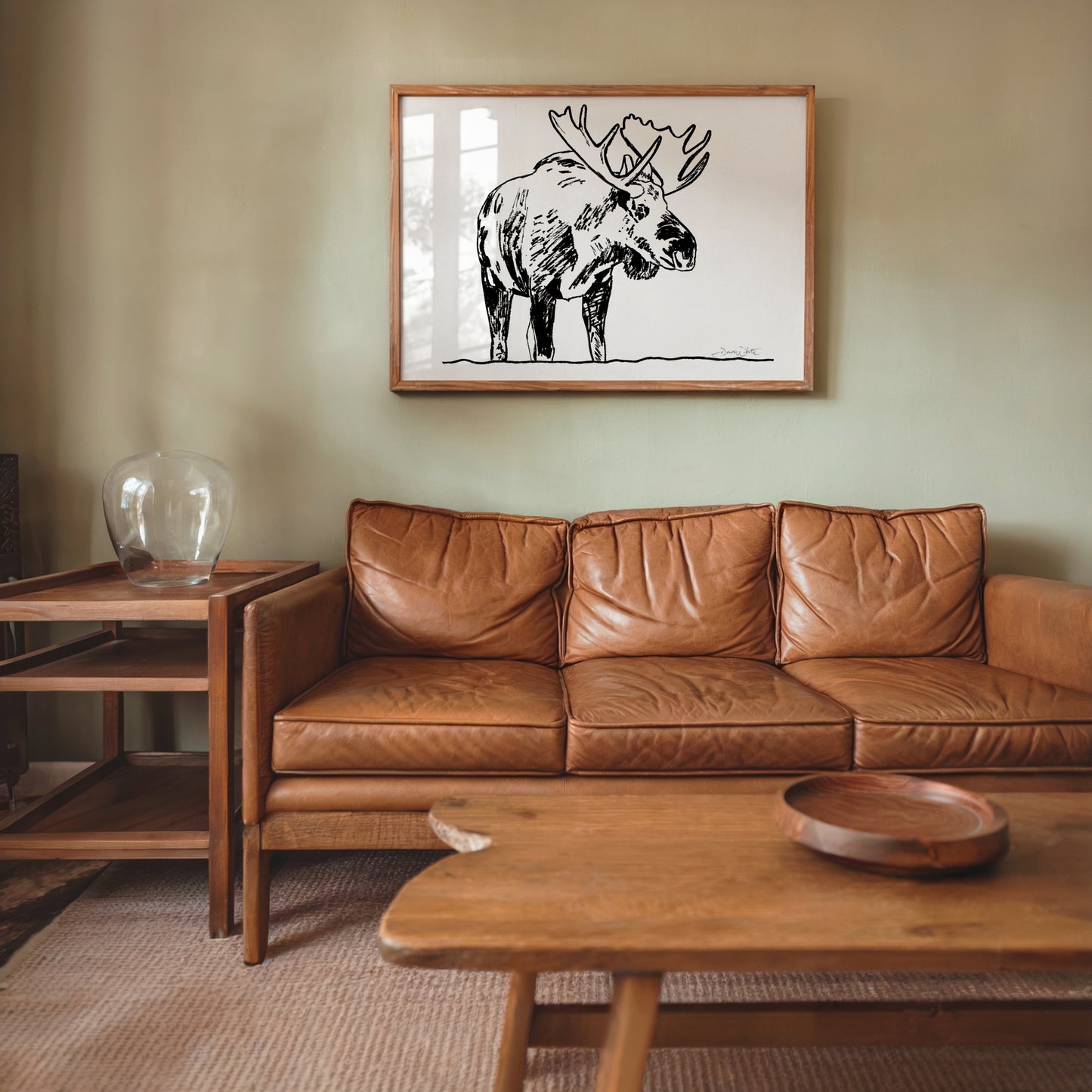 Moose Drawing Black and White Art Print
