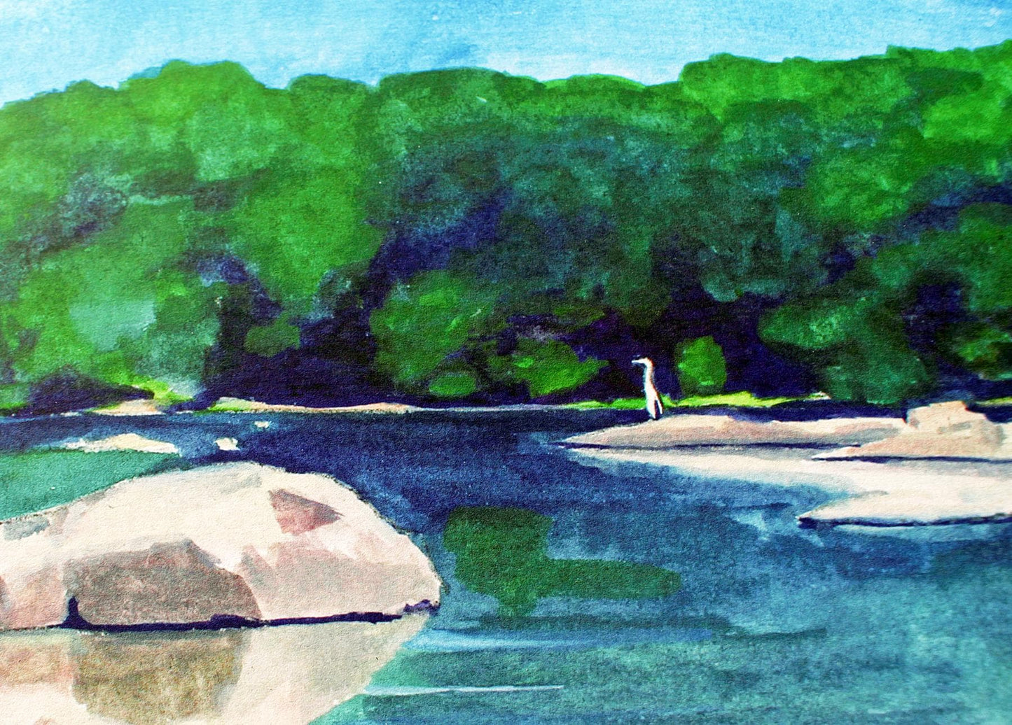 Potomac River Watercolor Painting Blue Heron Digital Download Northern Virginia Art