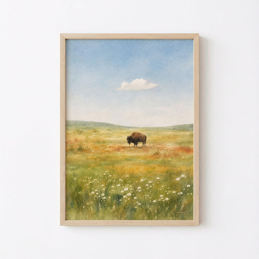 Bison Colorful Prairie Western Landscape Art Print Digital Download