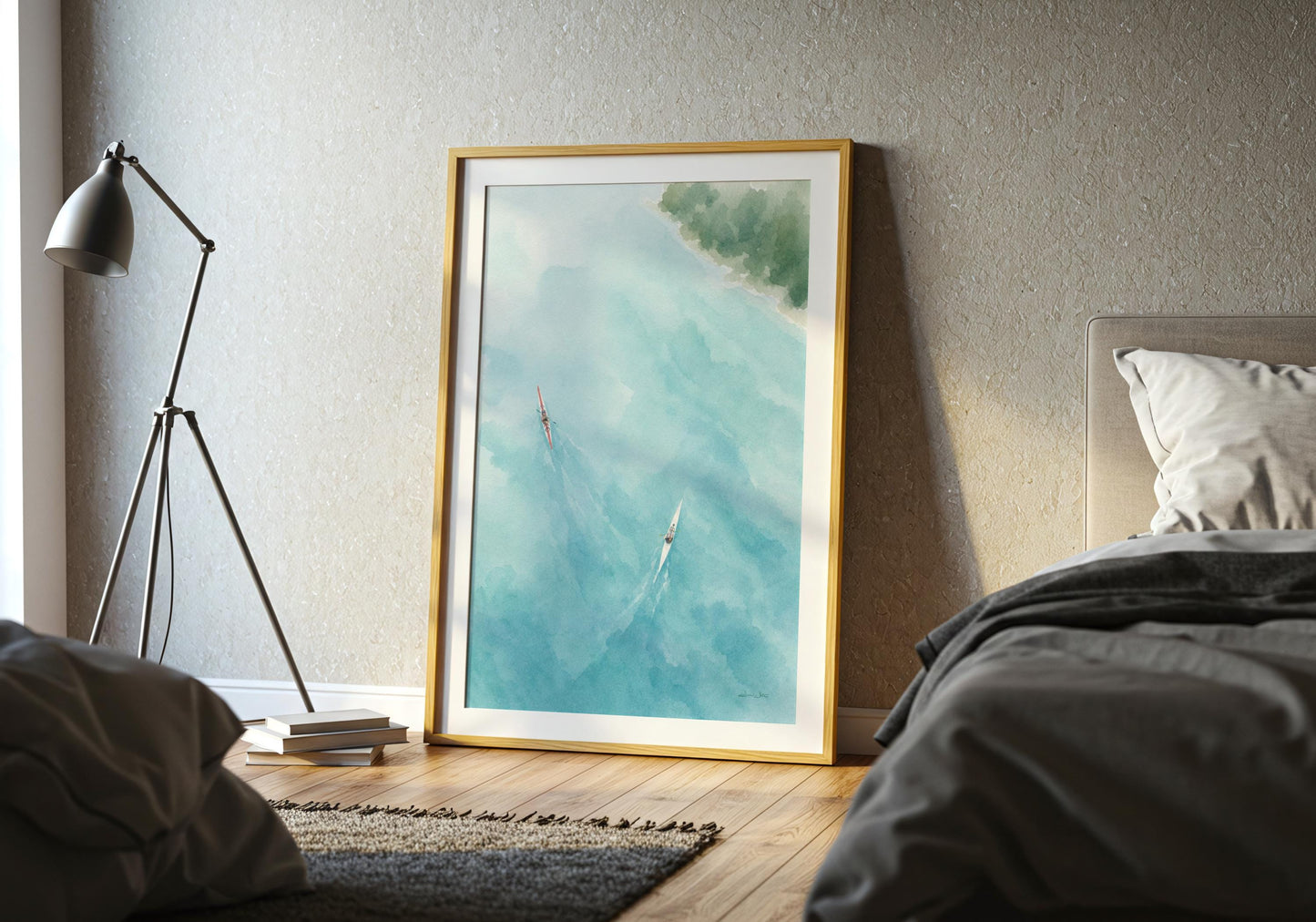 Kayak Art Print Lake and Beach Wall Decor Digital Download