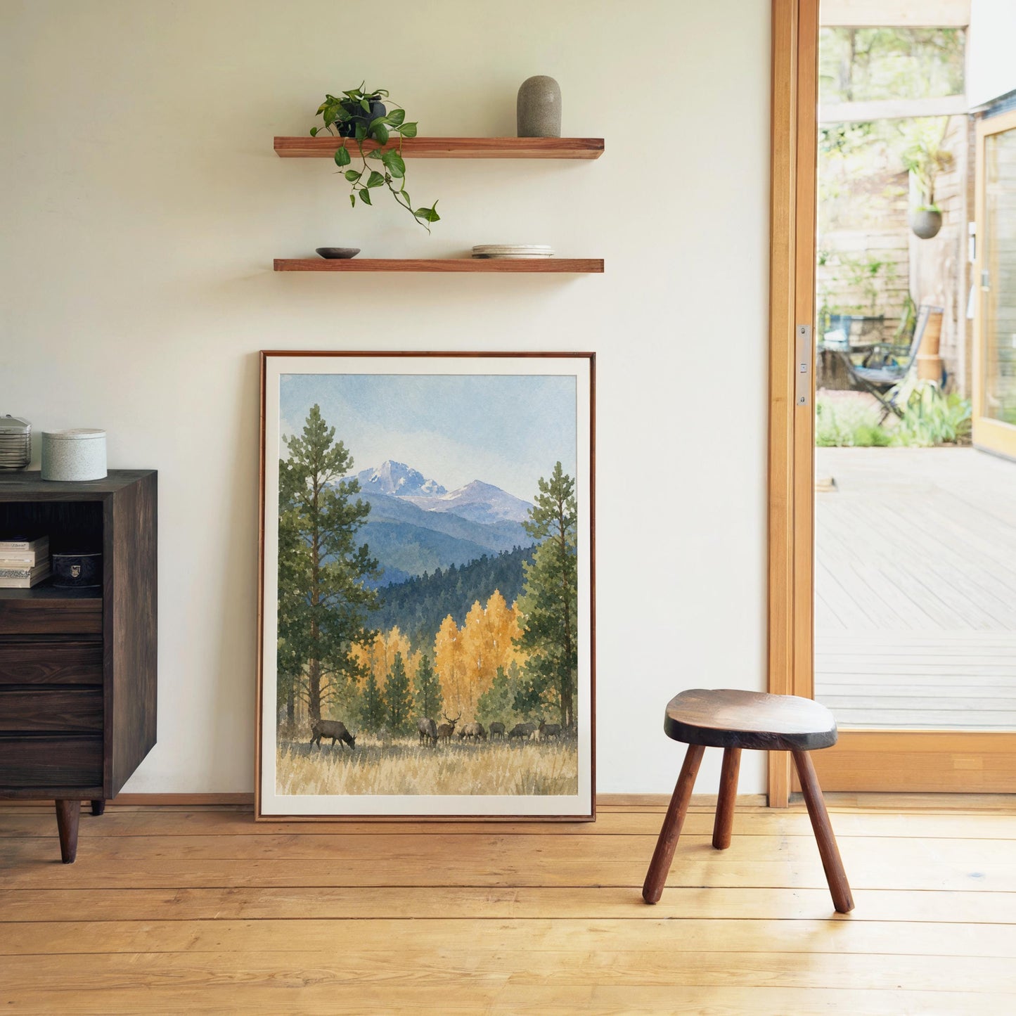 Elk Herd Watercolor Rocky Mountain Landscape Art Digital Download