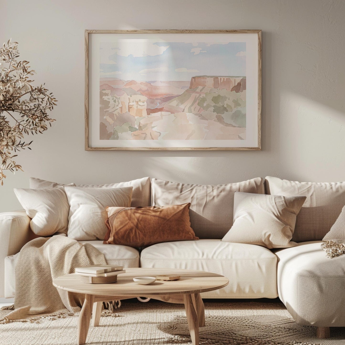 Grand Canyon Pastel Watercolor Art Colorado River (Digital Download - Horizontal) Panoramic Vista