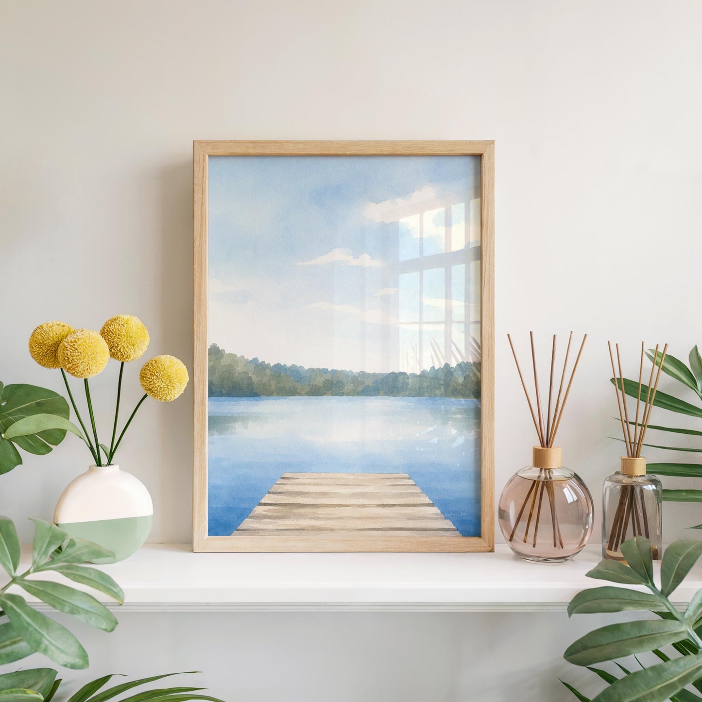 Lake Dock Watercolor Painting Art Print (Digital Download)