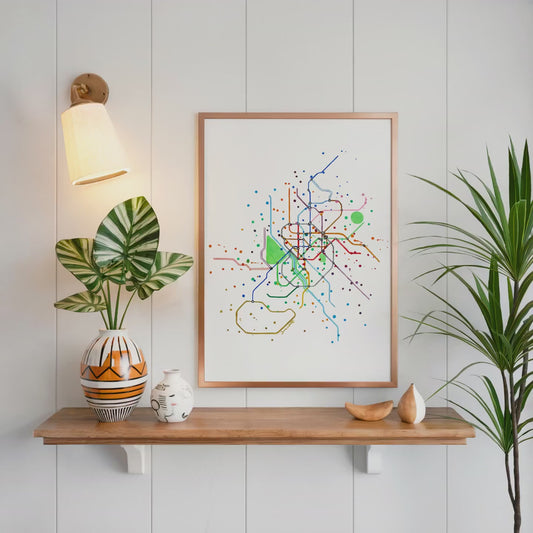 Metro Madrid Map Watercolor Painting Art Print