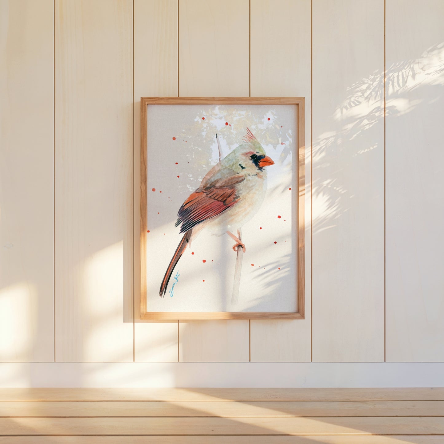 Female Red Cardinal Bird Watercolor Painting Art Print