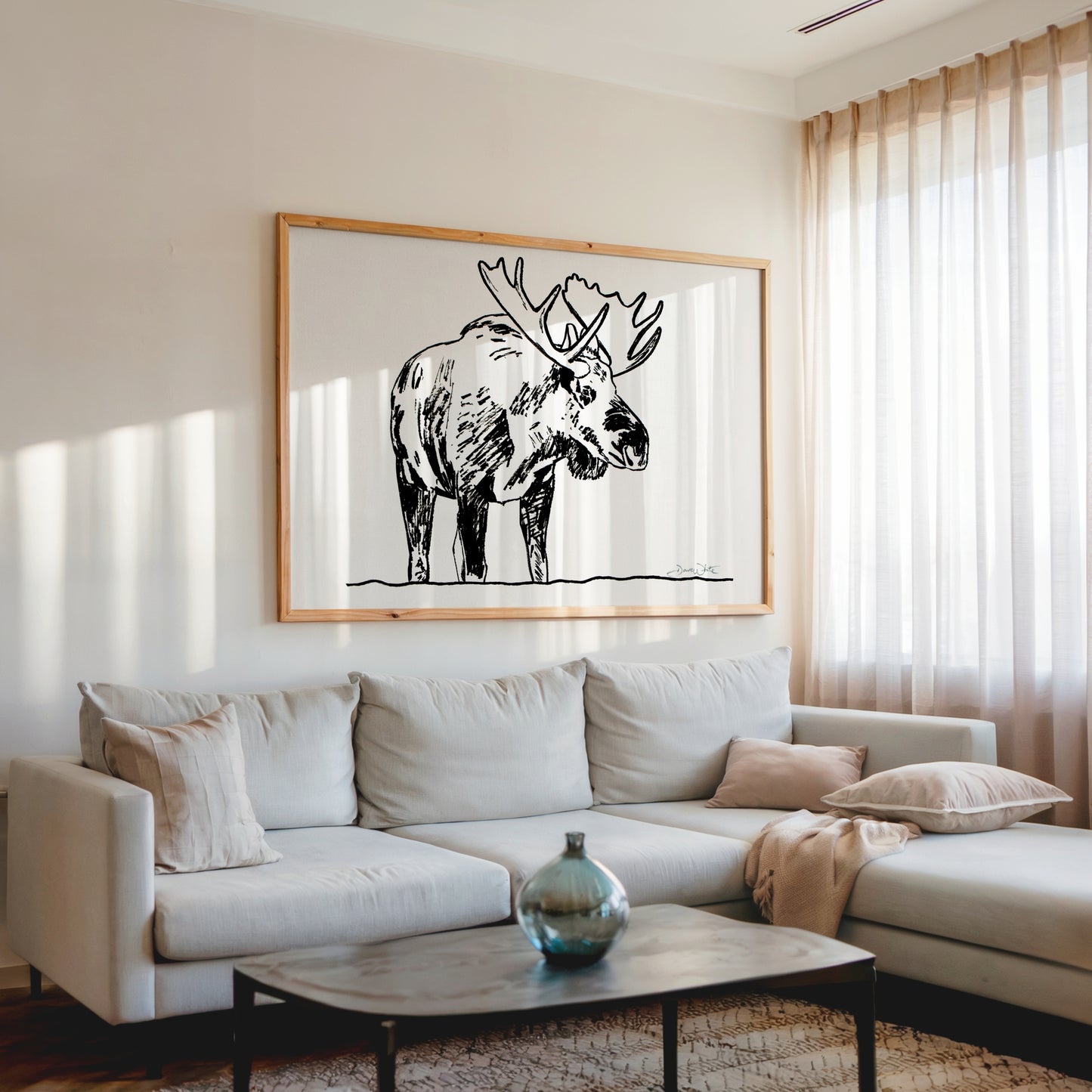 Moose Drawing Black and White Art Print