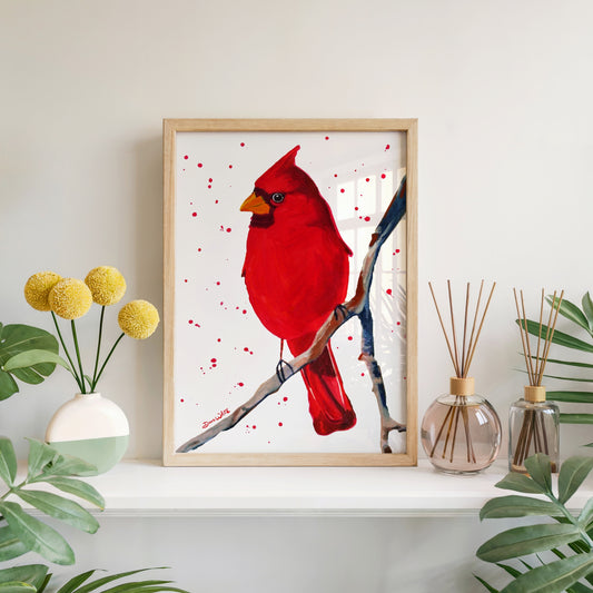 Red Cardinal Bird Watercolor Painting Art Print