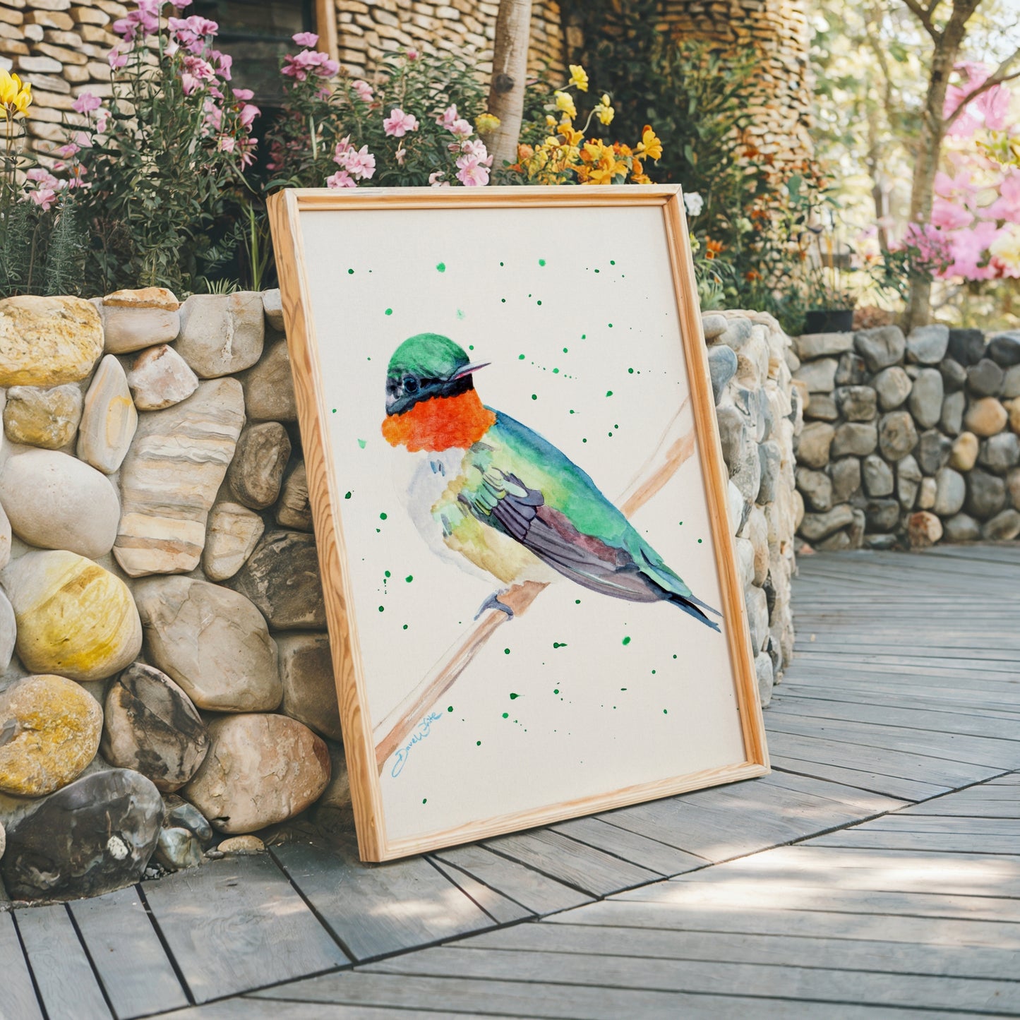 Ruby Throated Hummingbird Painting Watercolor Art Print