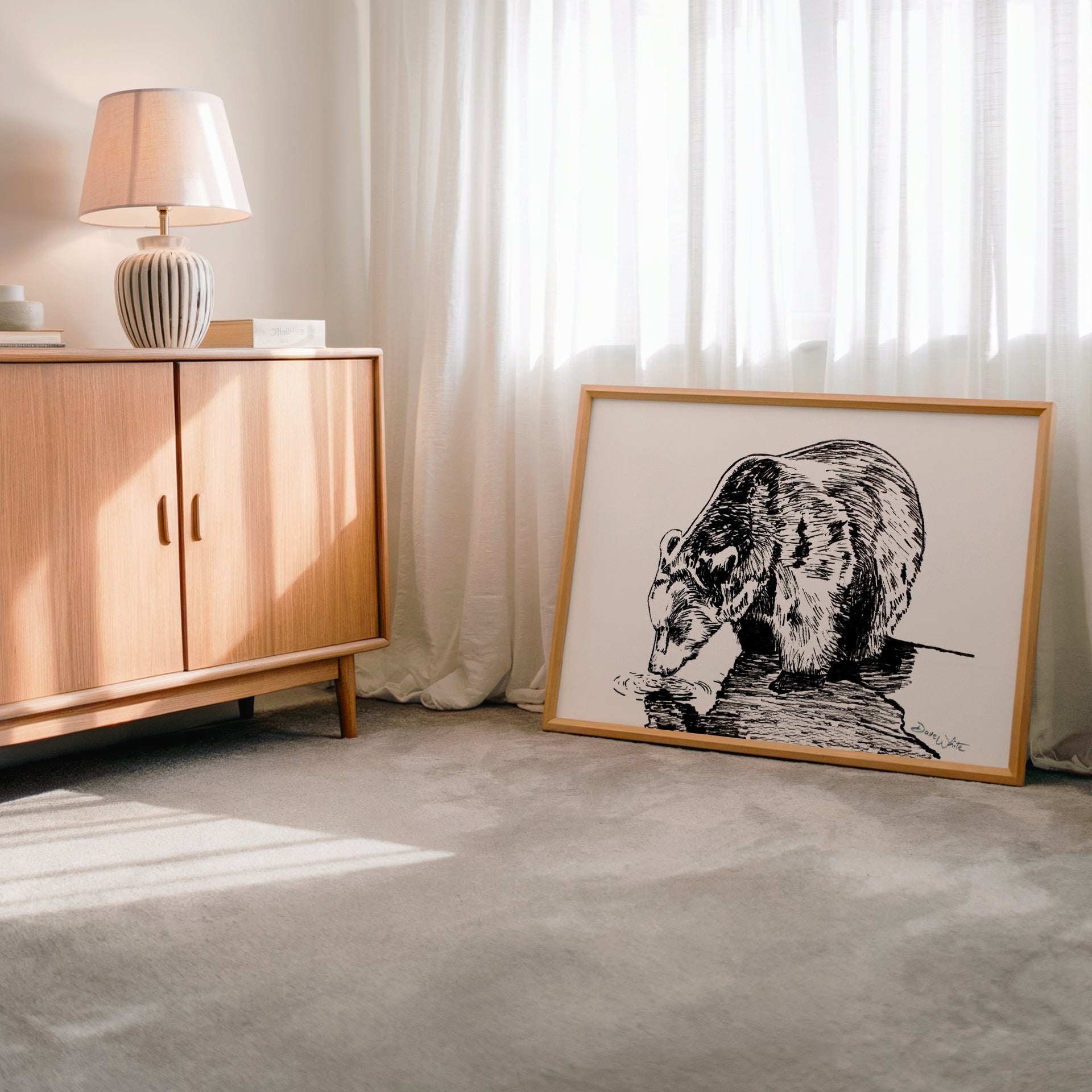 Grizzly Bear Drawing Black and White Artwork Artist Dave White