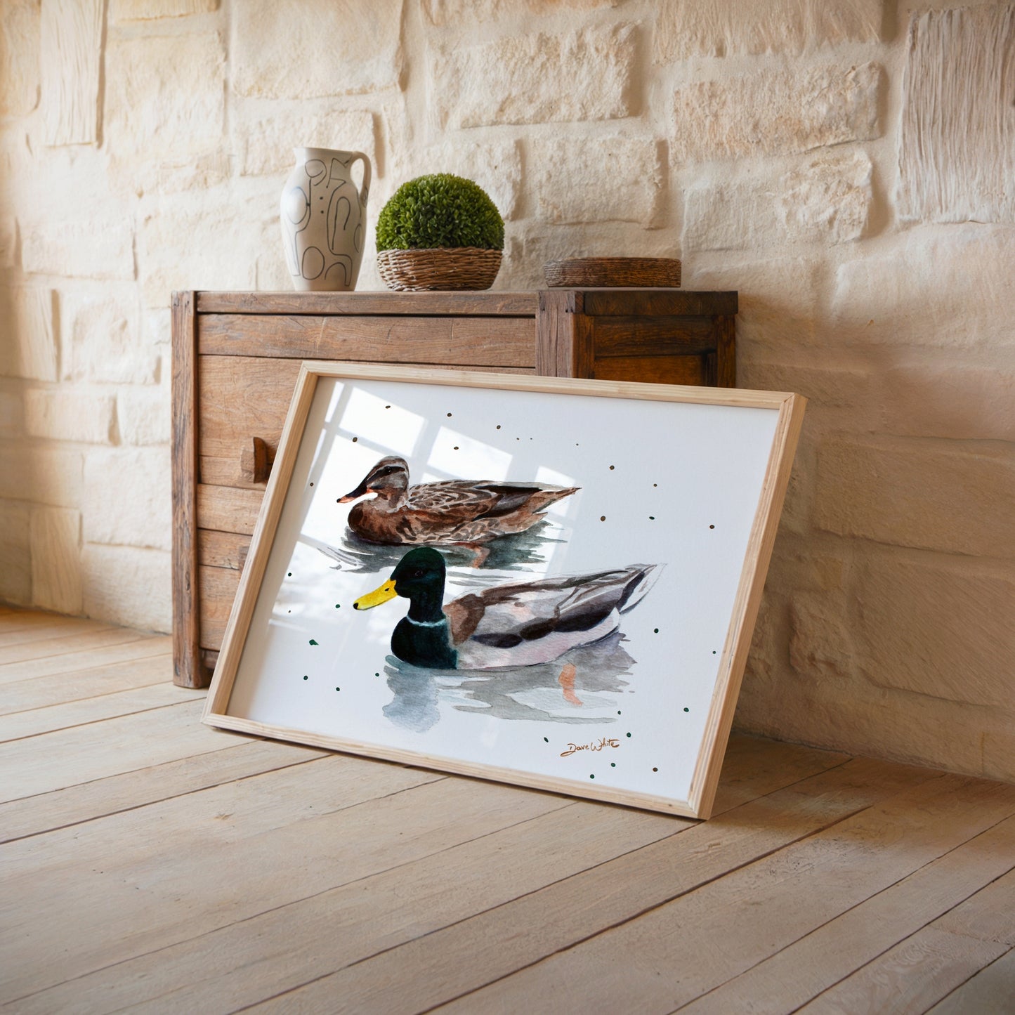 Mallard Ducks Watercolor Painting Art Print Wildlife Artwork