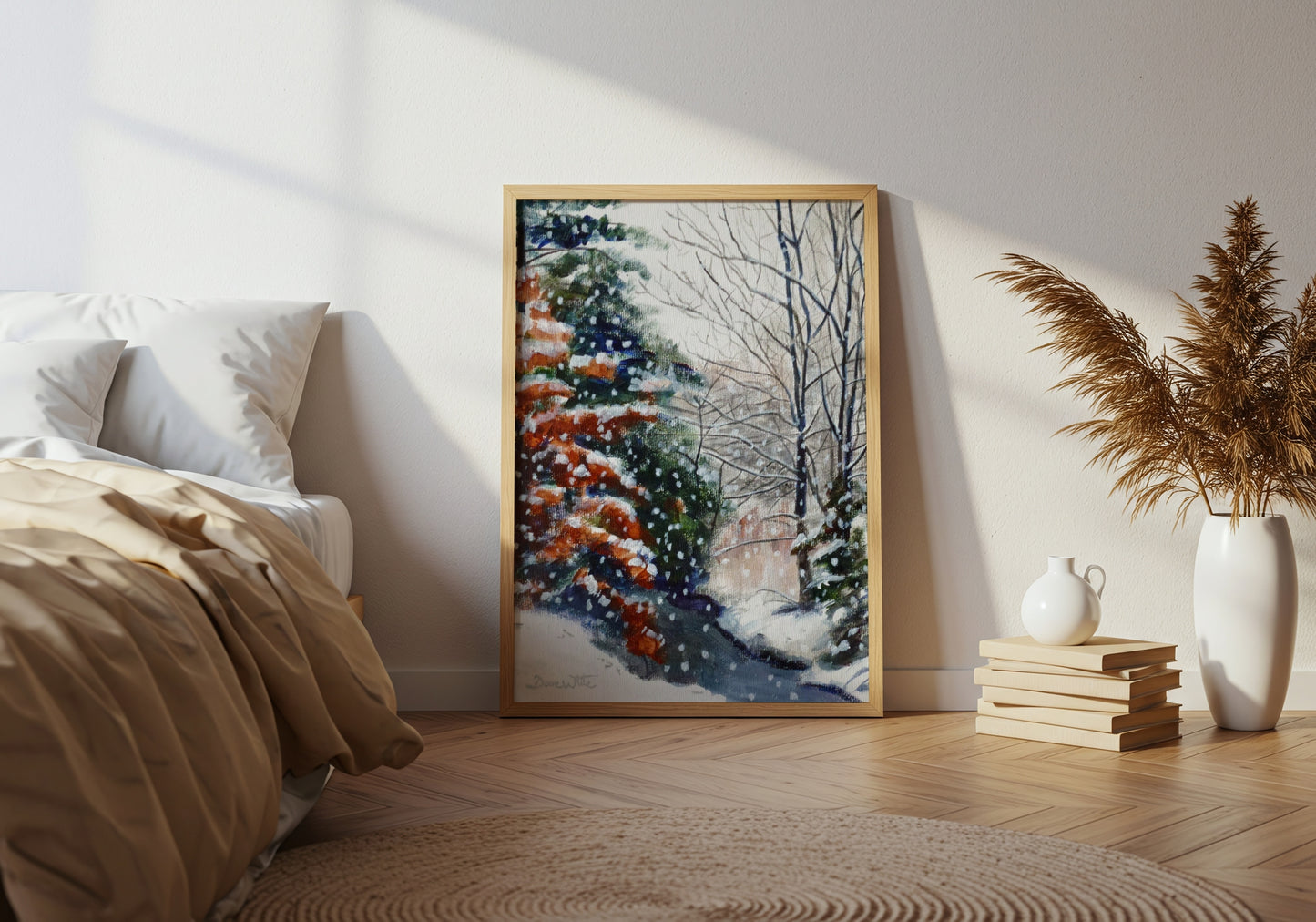 Winter Landscape Painting Art Print Snow Falling in a Forest