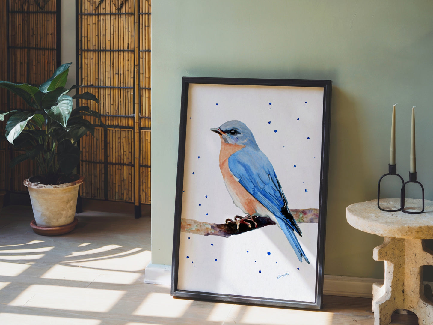 Female Eastern Bluebird Watercolor Painting Art Print