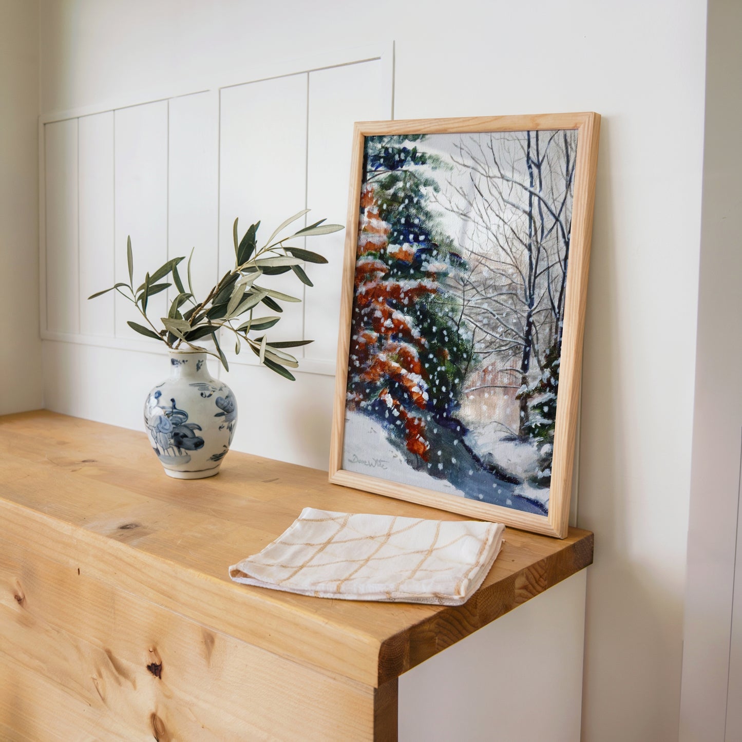 Winter Landscape Painting Art Print Snow Falling in a Forest