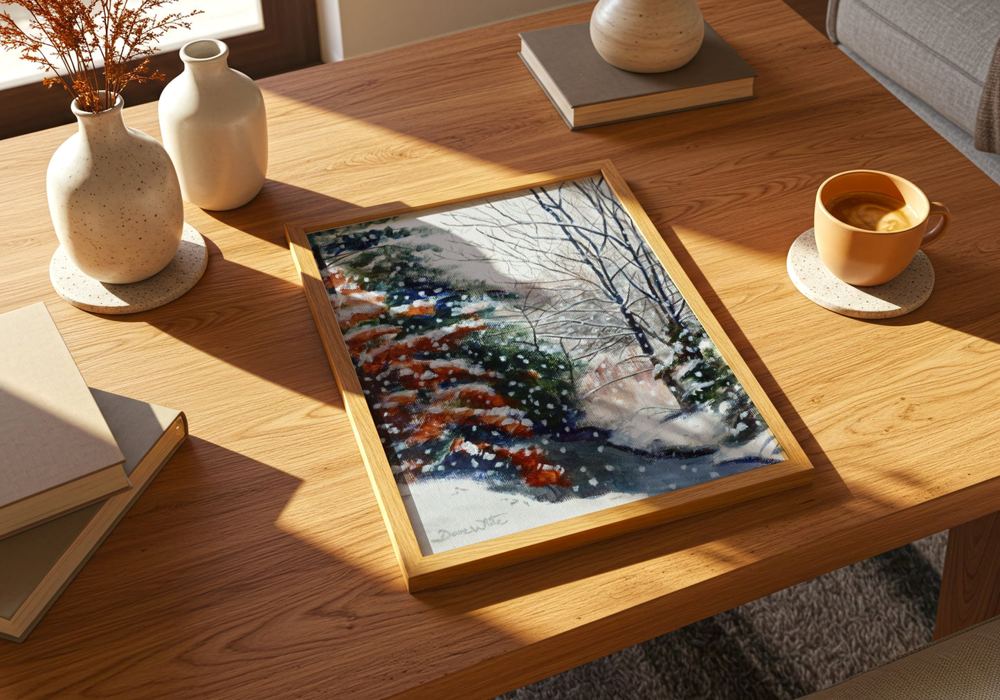 Winter Landscape Painting Art Print Snow Falling in a Forest