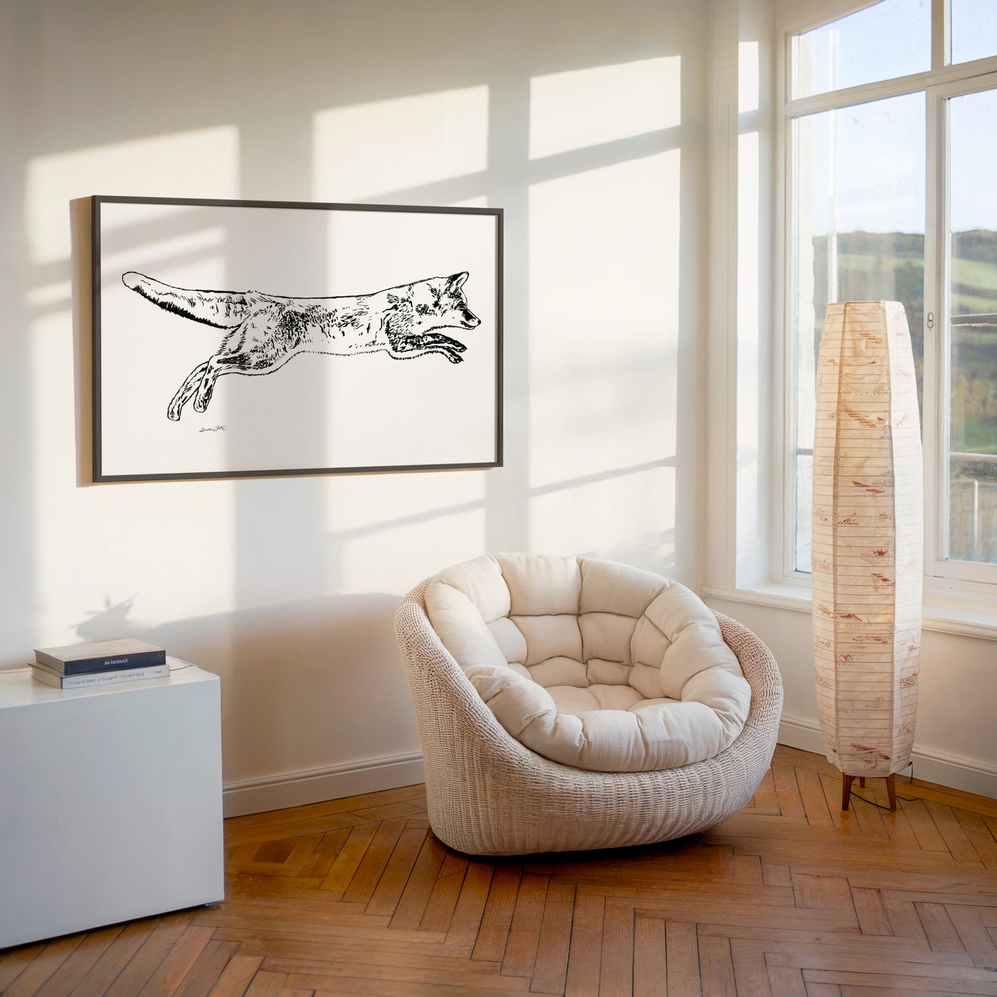 Fox Drawing Print Black and White Artist Dave White