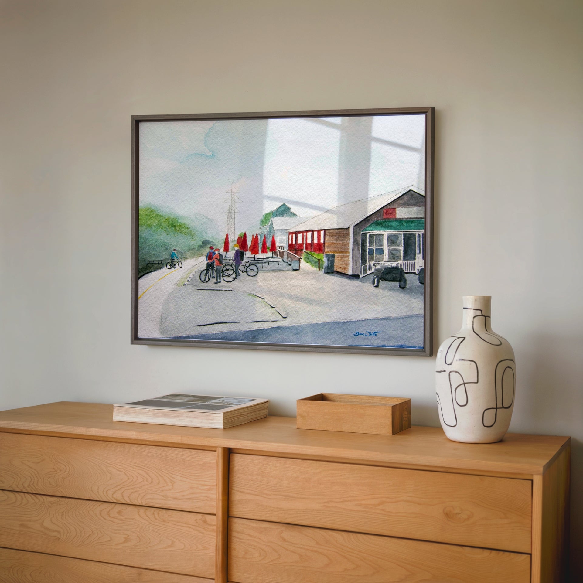 Ashburn Virginia Art Landscape Painting Bicyclists on W and OD Trail