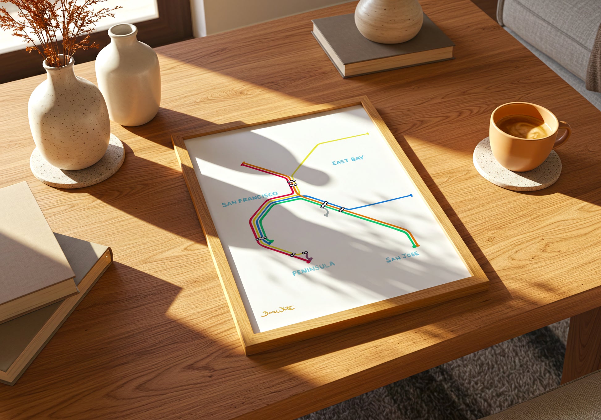 San Francisco BART Map Watercolor Painting