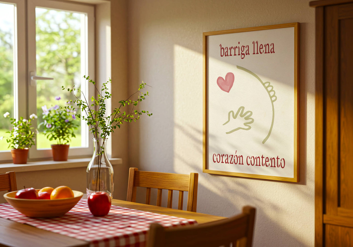 Latino Kitchen Art Barriga Llena Corazón Contento 