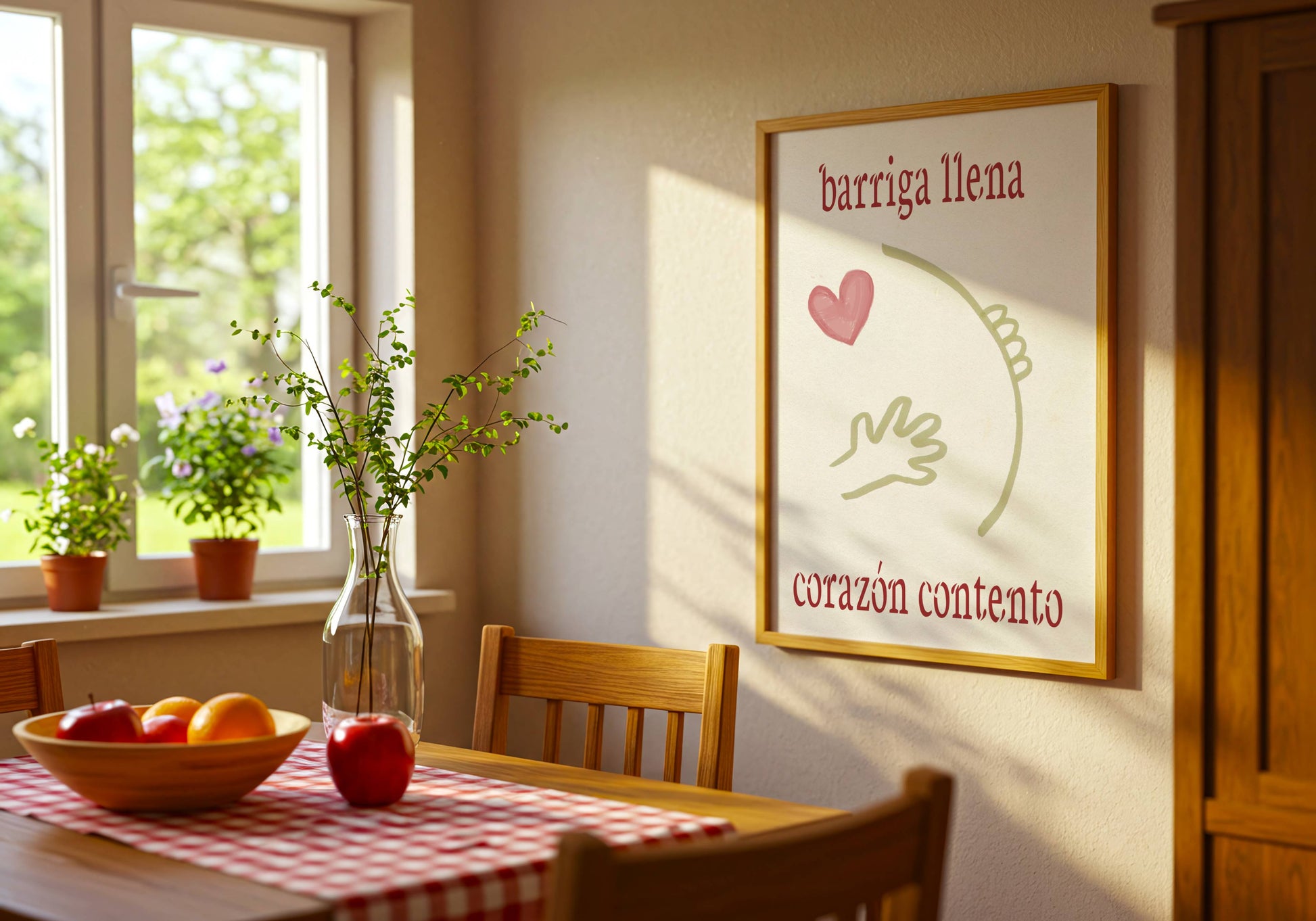 Latino Kitchen Art Barriga Llena Corazón Contento 