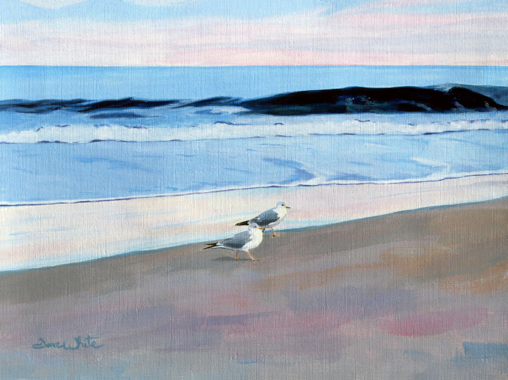 Seascape Painting with Seagulls Art Print