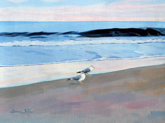 Seascape Painting with Seagulls Art Print