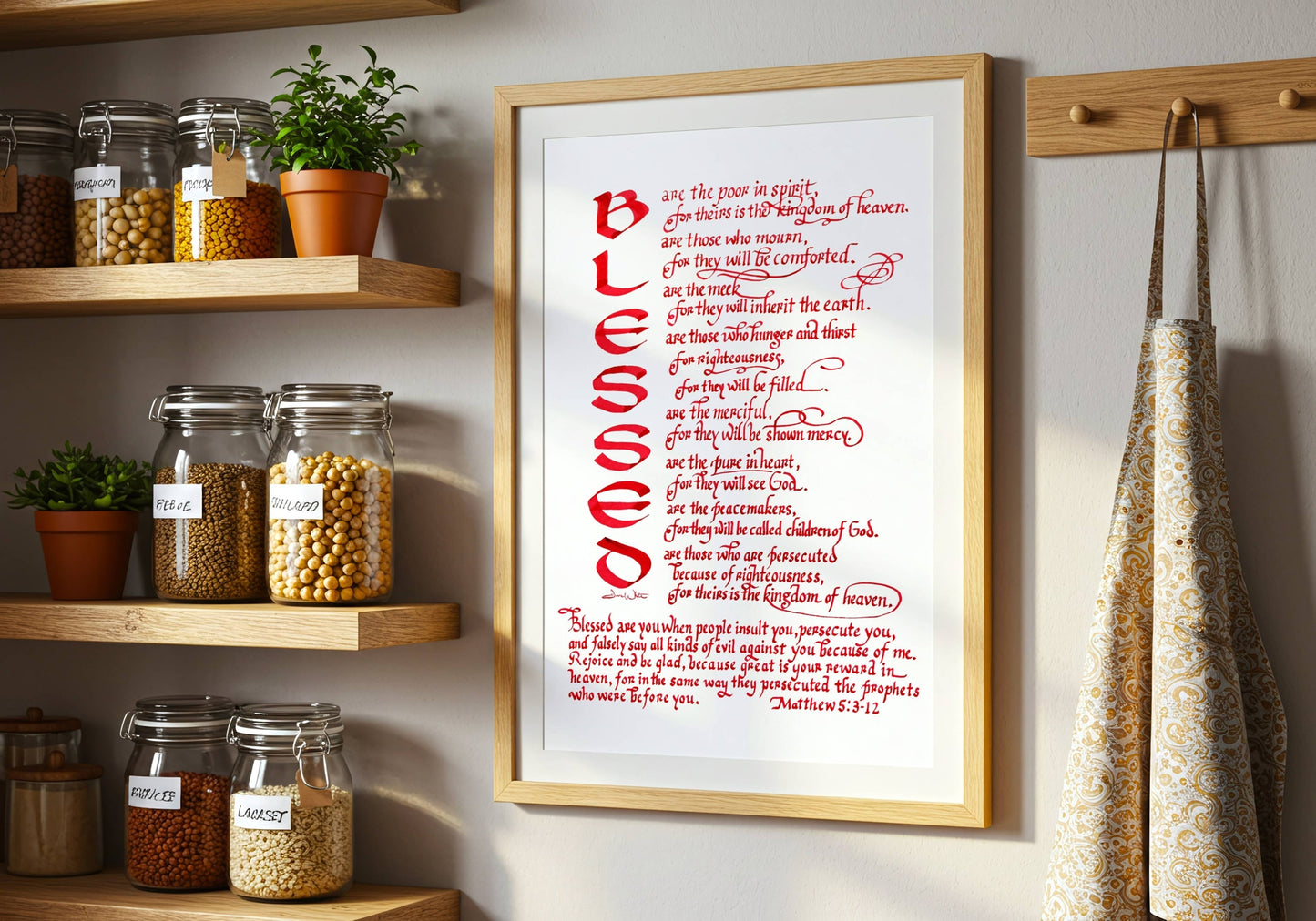 Blessed Bible Scripture Calligraphy Art Print Matthew 5 3-12