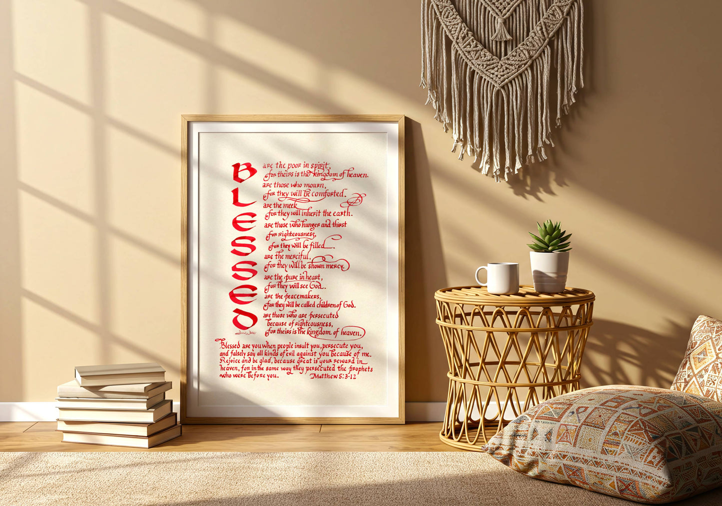 Christian Printable Wall Art Matthew 5:3-12 Bible Verse Calligraphy