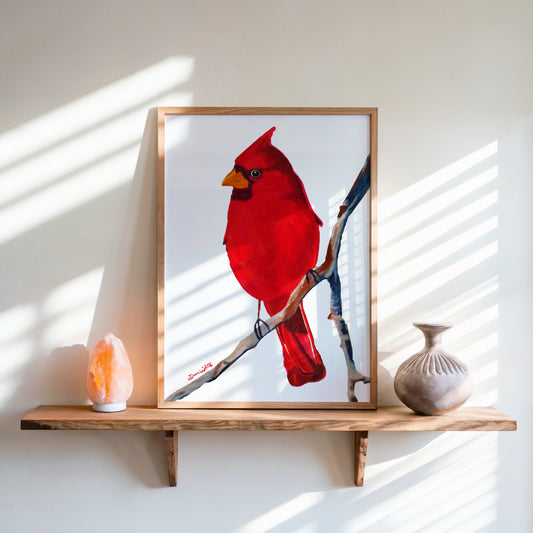 Red Cardinal Bird Watercolor Painting Art Print