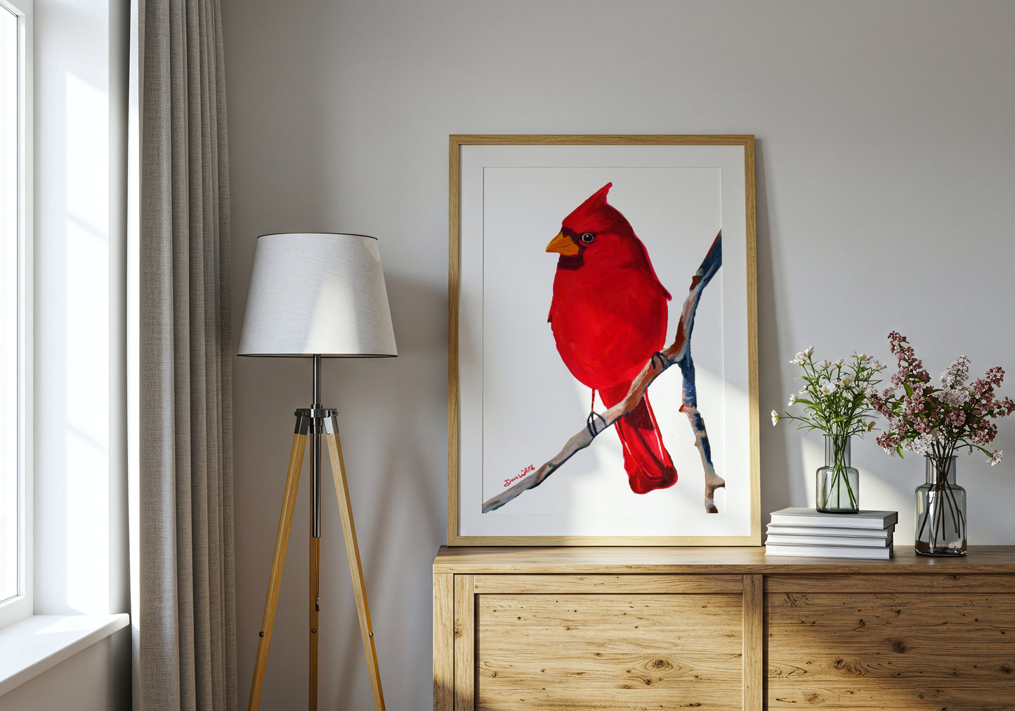 Red Cardinal Bird Watercolor Painting Art Print