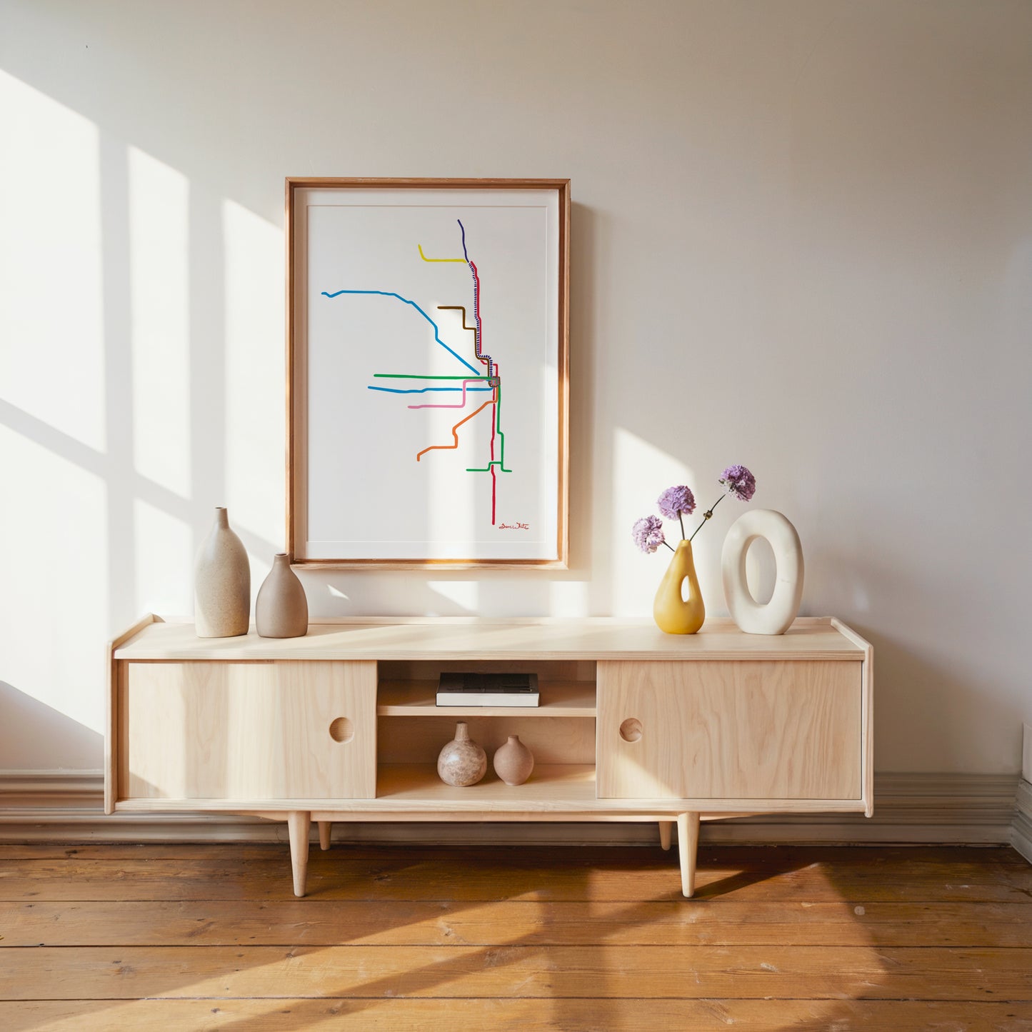 Chicago L Train Map Art Print Watercolor Painting