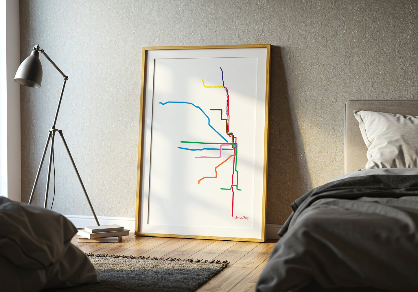 Chicago L Train Map Art Print Watercolor Painting