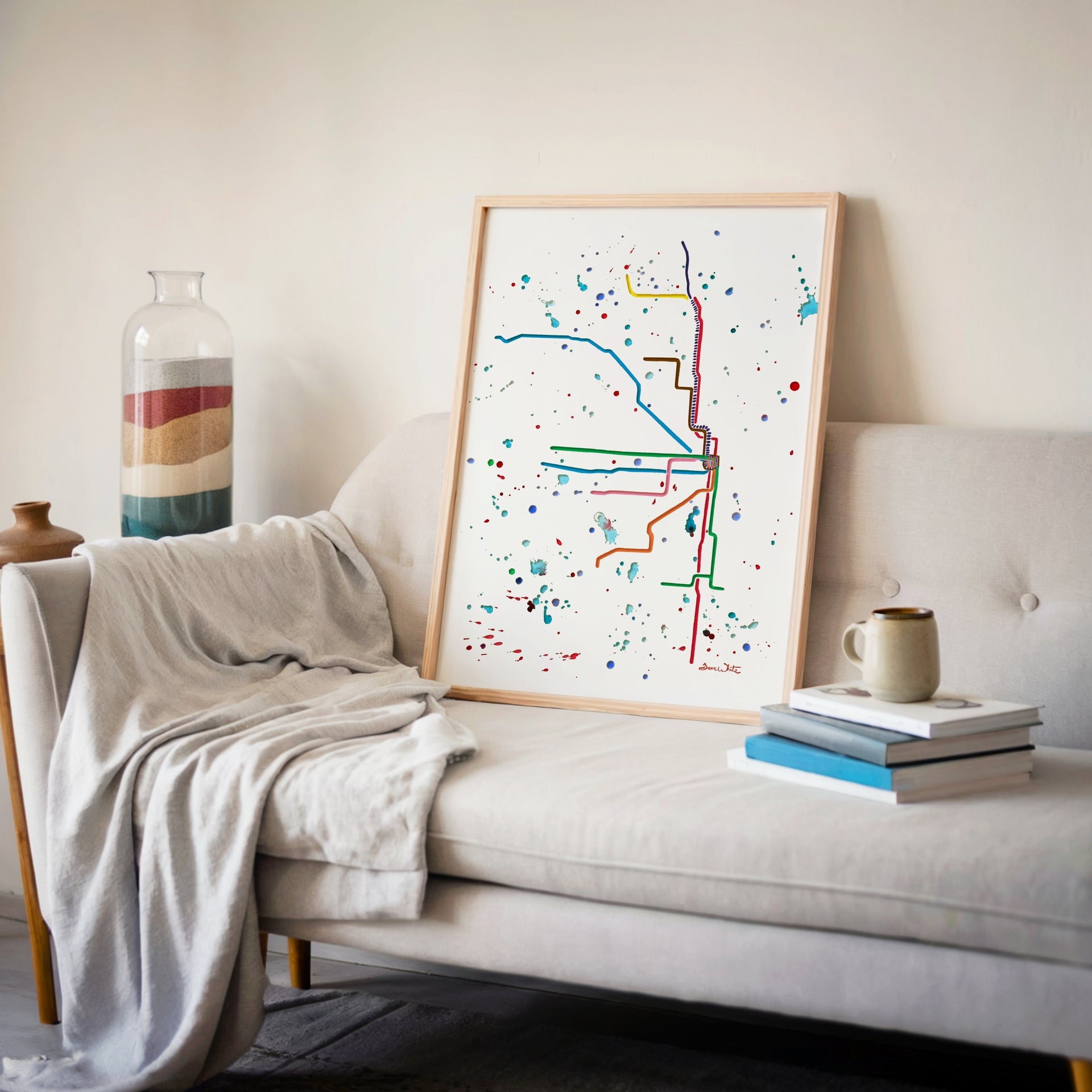 Chicago L Train Map Watercolor Art Print
