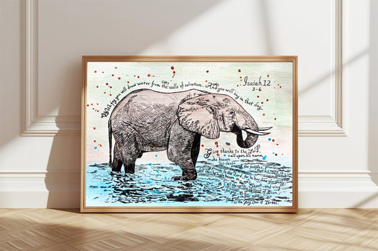 Christian Wall Art Isaiah 12 3 6 Elephant Painting