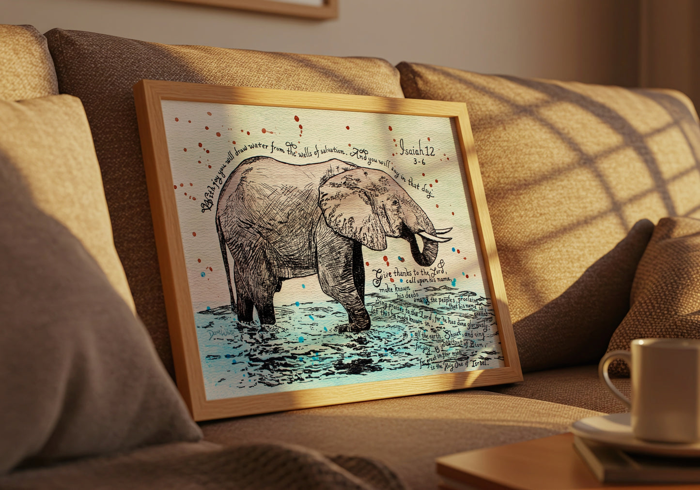 Christian Wall Art Isaiah 12 3 6 Elephant Watercolor