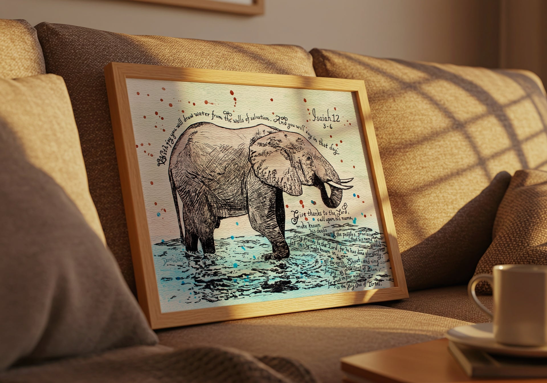 Christian Wall Art Isaiah 12 3 6 Elephant Watercolor