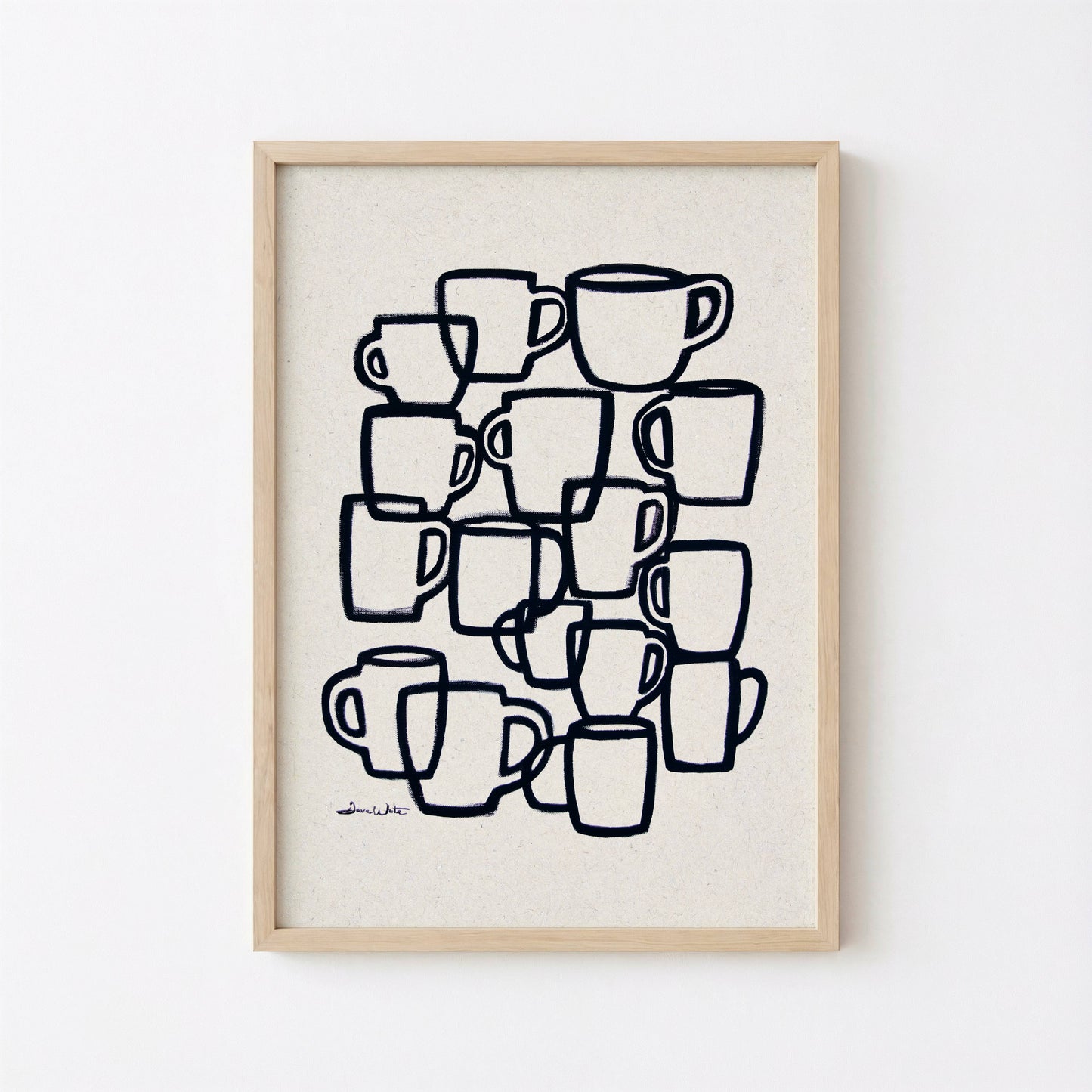 Coffee Cups Printable Abstract Kitchen Art Neutral Hand-Drawn