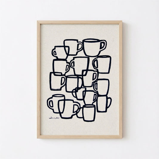 Coffee Cups Printable Abstract Kitchen Art Neutral Hand-Drawn