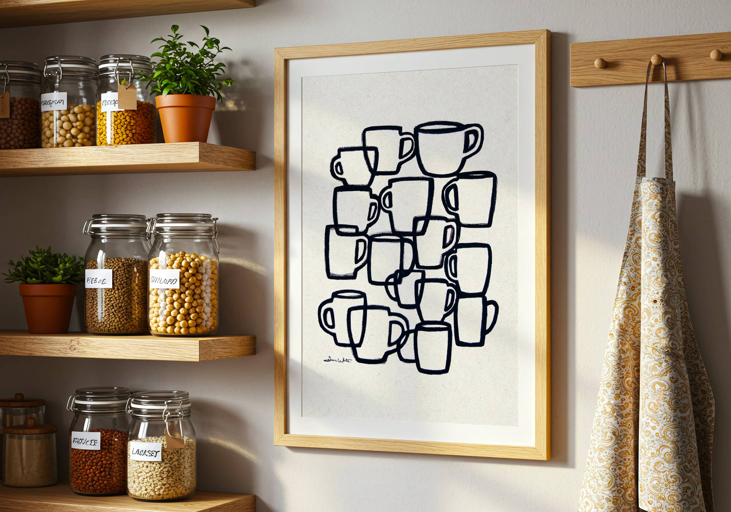Coffee Cups Printable Abstract Kitchen Art Neutral Hand-Drawn